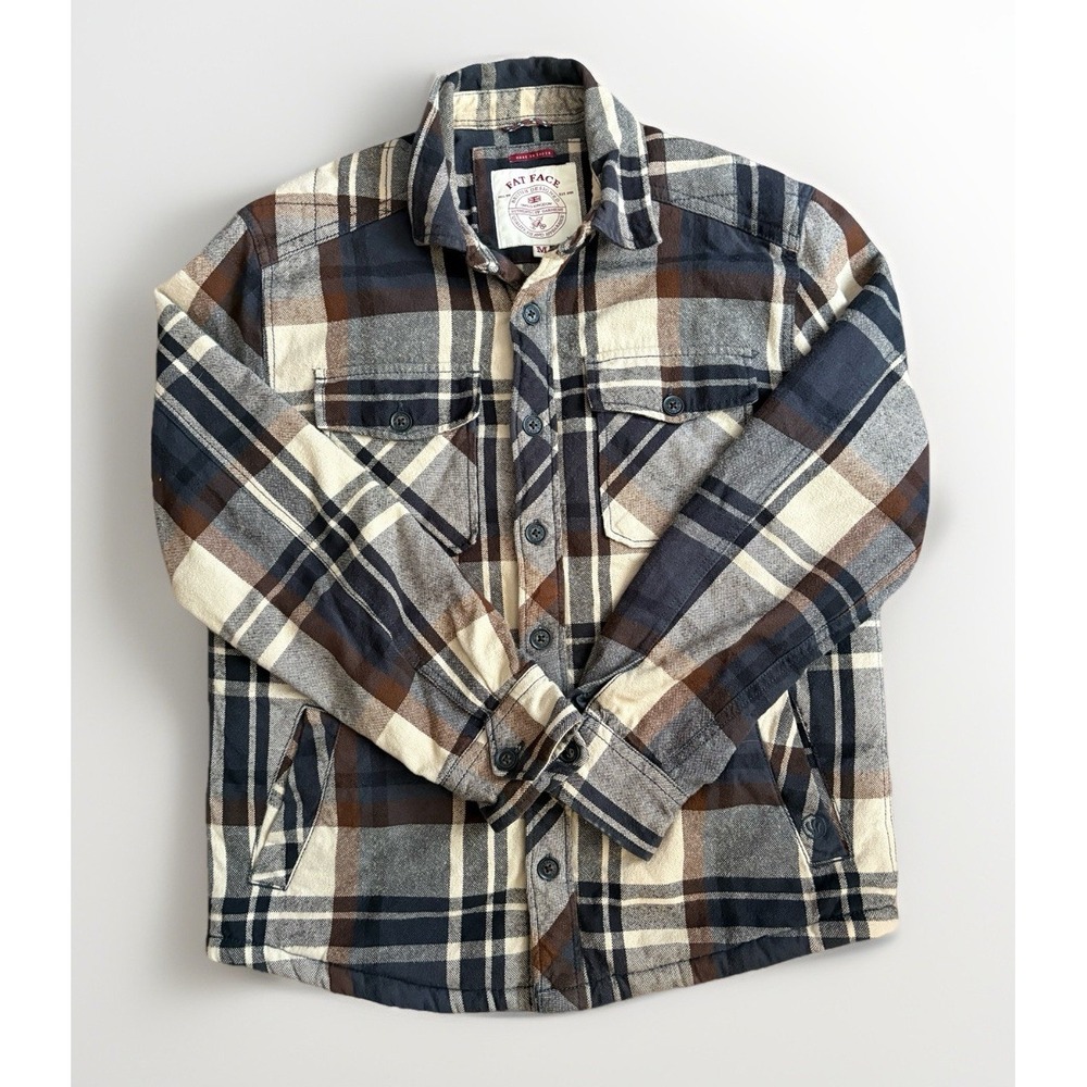 Fat Face Mens Fleece Lined Overshirt Shacket Size Md Reg Check Flannel Plaid